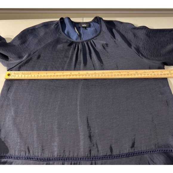 Mossimo Navy Blue Hi-Low Ruffle Hem Blouse With Long Bell Sleeves - Size S - Picture 7 of 10